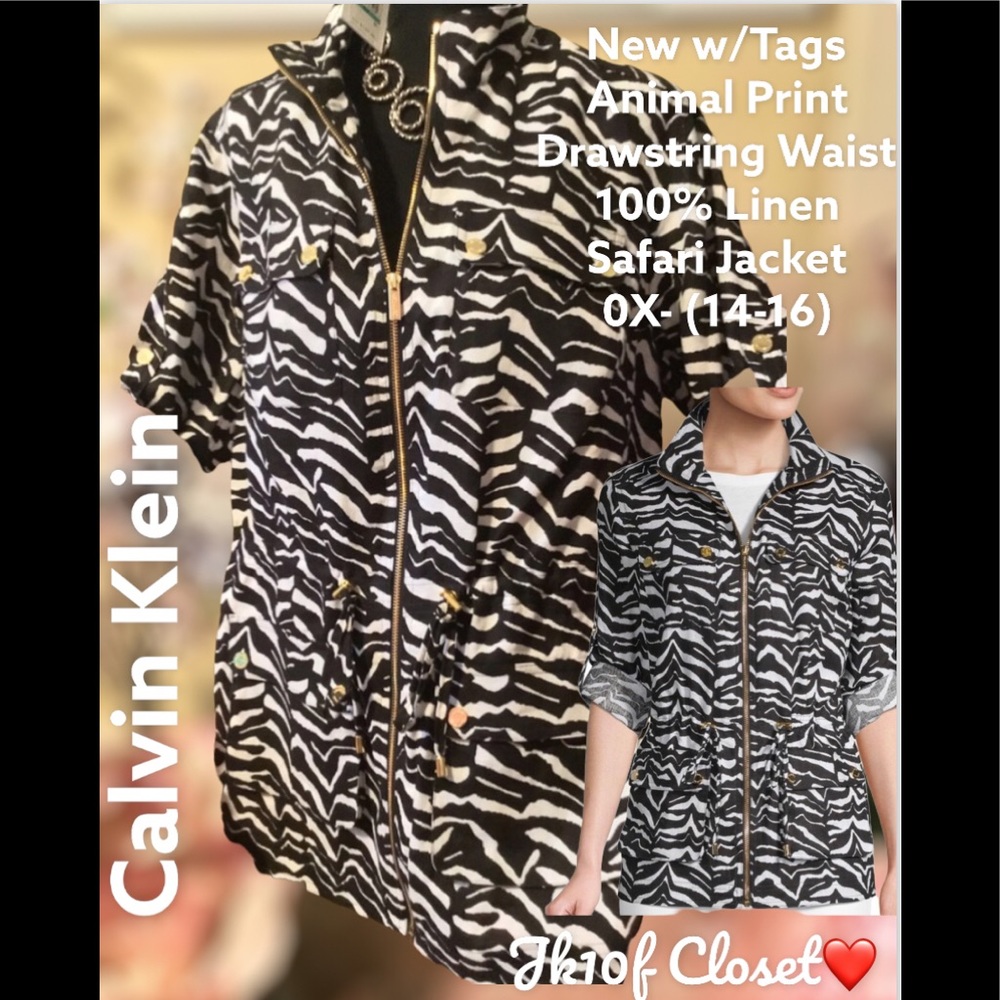 LOWEST 🌺 NWT CALVIN KLEIN 0X(Sz14-16) 100% LINEN DRAWSTRING WAIST JACKET